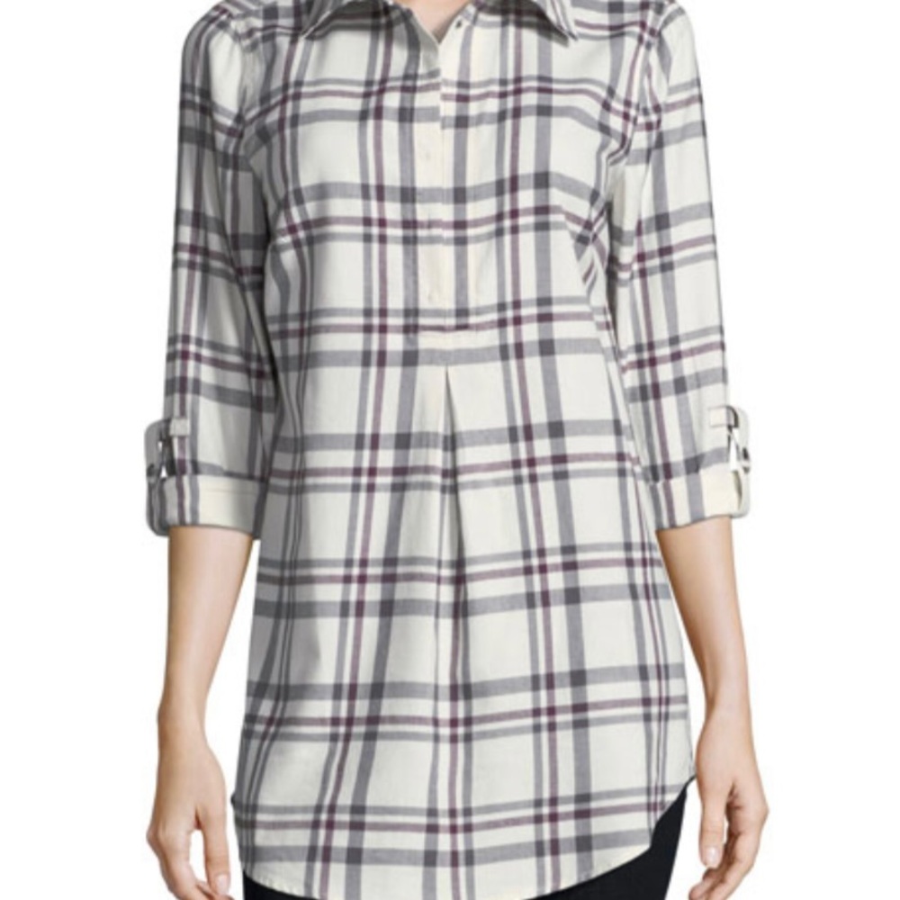 Tyler Boe Tina Flannel Front and Back Pleated Plaid Tunic
